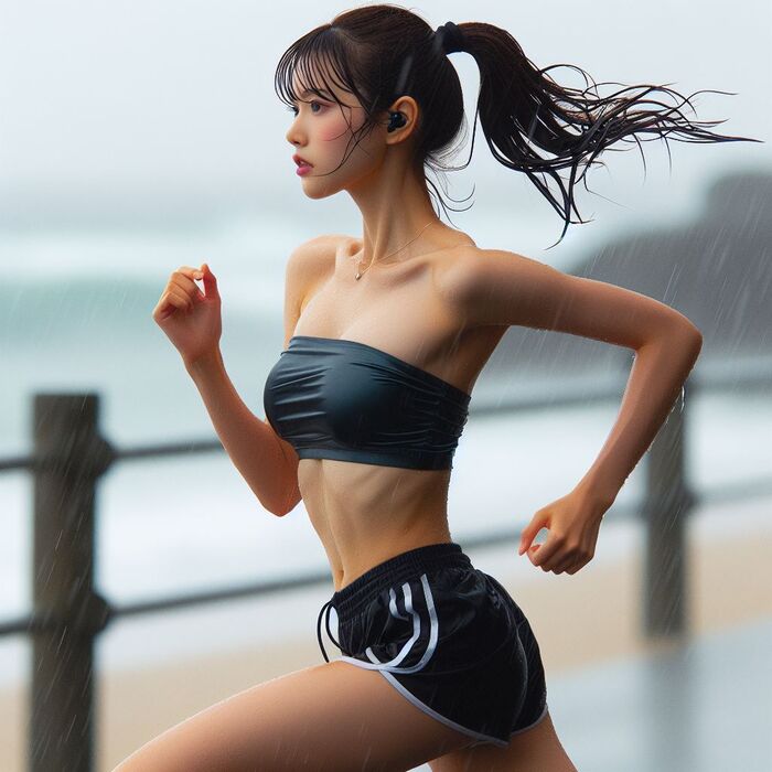 海邊認真跑步的女孩最美麗 AI Generated 3th image