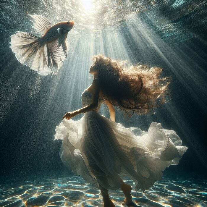 海底古civilization的少女與鬥魚 AI Generated 2th image