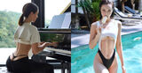 Pianist with huge breasts" small thongs card round peaches hollow swimsuit showing the round southern hemisphere!
