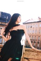 Neck-hanging bandeau black dress - Ju Jingyi [high-definition set picture]