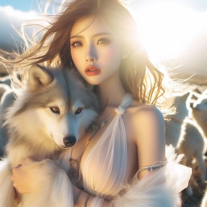 狼群與女子 AI Generated 3th image