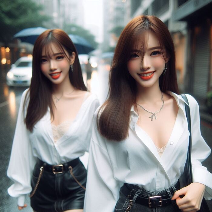 雨天街頭隨拍趕上班的OL AI Generated 2th image