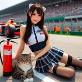 賽車場上可愛的貓咪&妹子 AI Generated